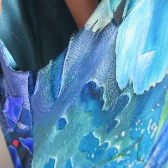 Simply Silk Watercolor Silk Vacation Dress S Blue Art Ruffle Hem Vtg y2k 124 - Picture 4 of 11